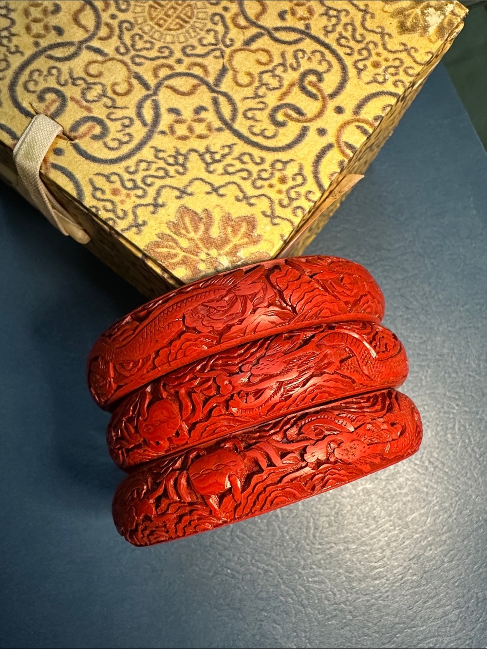 Vintage Hand Carved Cinnabar Dragon Bracelets Bundle